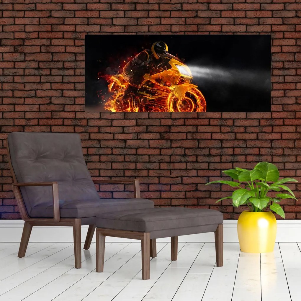 Tablou - Motociclist cu flăcări (120x50 cm)