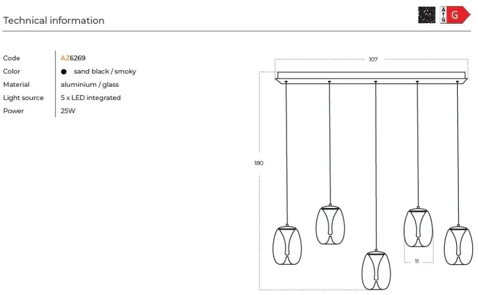 Lustra LED suspendata design modern PAMELA 5 LINE fumuriu
