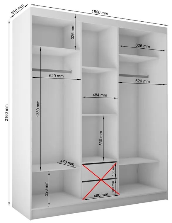 Supermobel Dulap cu uși glisante și oglindă TANNA + Amortizor, alb, 150x216x61