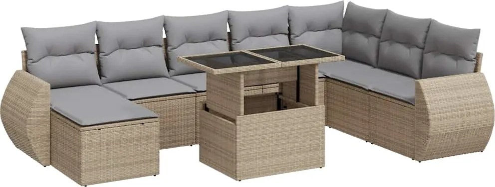 vidaXL Set canapele de grădină, 9 piese, cu perne, bej, poliratan