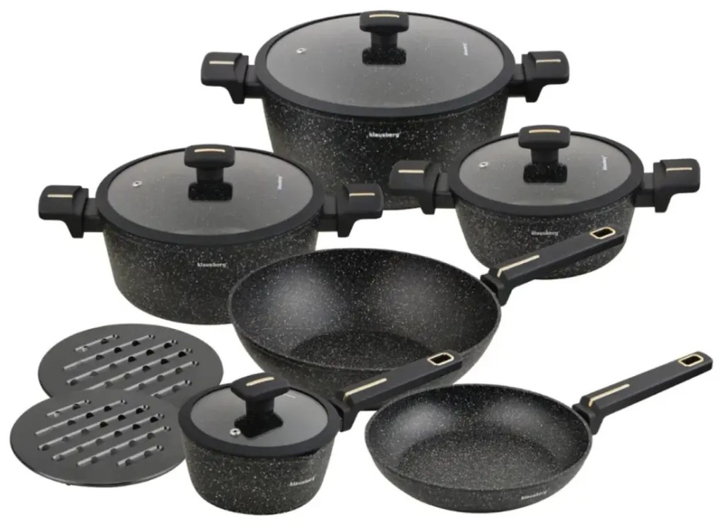 Set oale marmorate cu capace 12 peise Klausberg KB-7968, negru