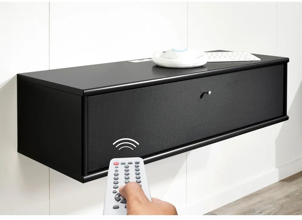 Comodă TV neagră cu aspect de lemn de frasin 89x22 cm Mistral – Hammel Furniture