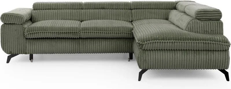 Colțar verde cu tapițerie din catifea reiată (cu colț pe partea dreaptă/în formă de ”L”) Marbeya – Ropez