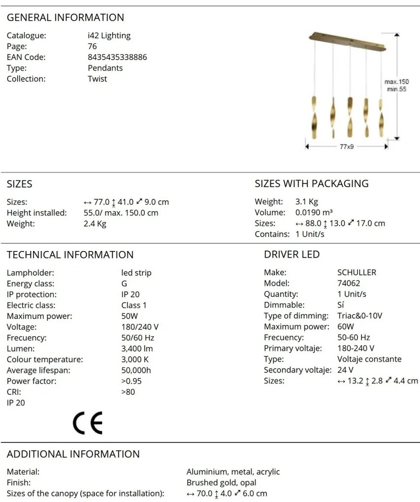 Lustra LED suspendata design modern Twist auriu