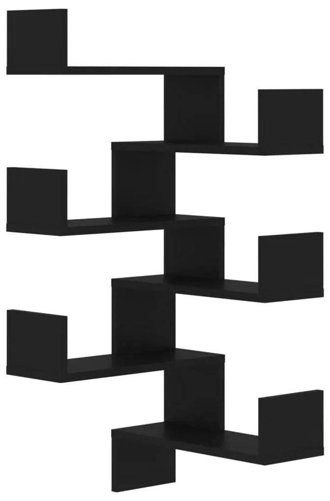 Rafturi de perete pe colț, 2 buc, negru, 40x40x50 cm pal