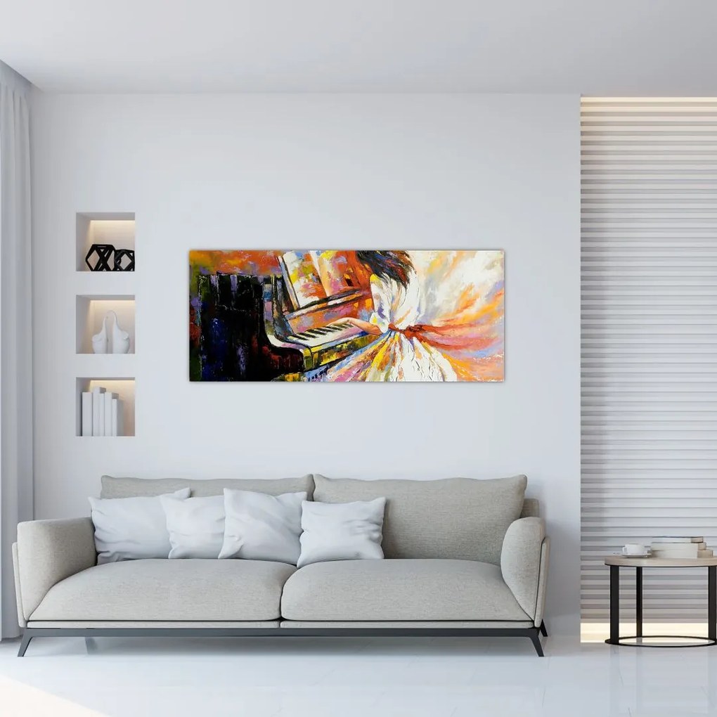 Tablou - Femeia cântând la pian (120x50 cm)