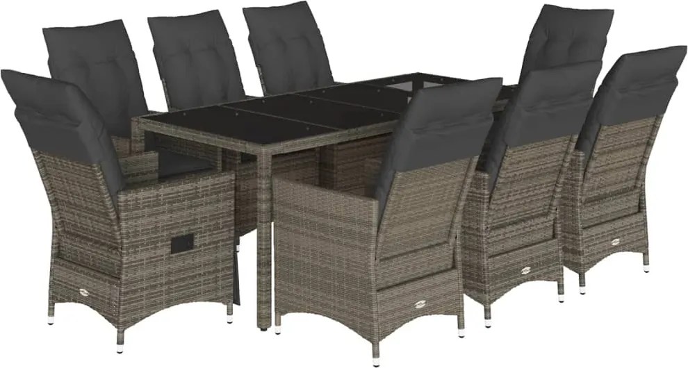 vidaXL Set mobilier grădină cu perne, 9 piese, gri, poliratan