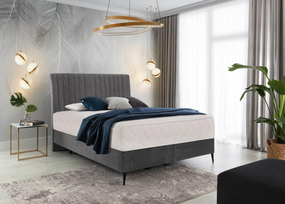 Pat tapitat, boxspring, 140x200 cm, Blanca 2, Eltap (Culoare: Albastru marin)