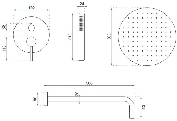LUNGO Set de duș cu baterie încastrată, cupru periat - REA-P8809