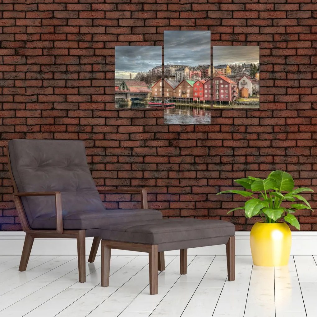 Tablou - Case lângă râu (90x60 cm)