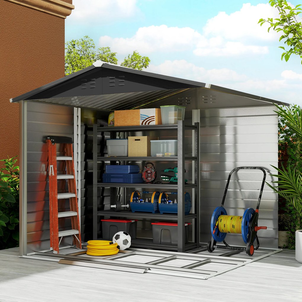 Outsunny Casa din metal, rezistent la intemperii și rugină, cu lacăt, 2,40 x 2,06 x 1,98 m, lemn | Aosom Romania