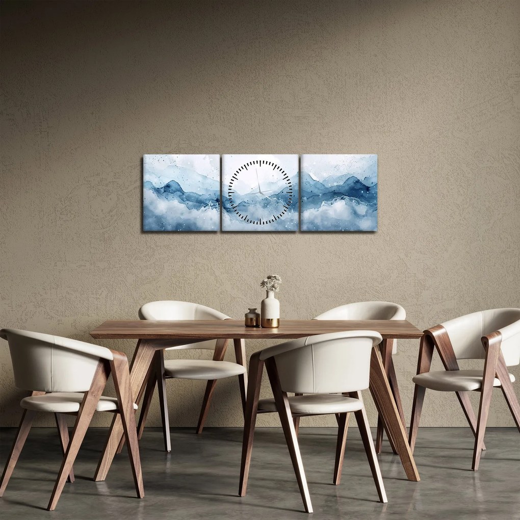 Tablou - Nori și valuri, acuarelă (cu ceas) (90x30 cm)