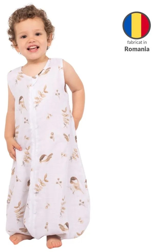 Sac de dormit cu picioare de vara din muselina 18-36 luni Kidizi Birdy, 0.5 tog