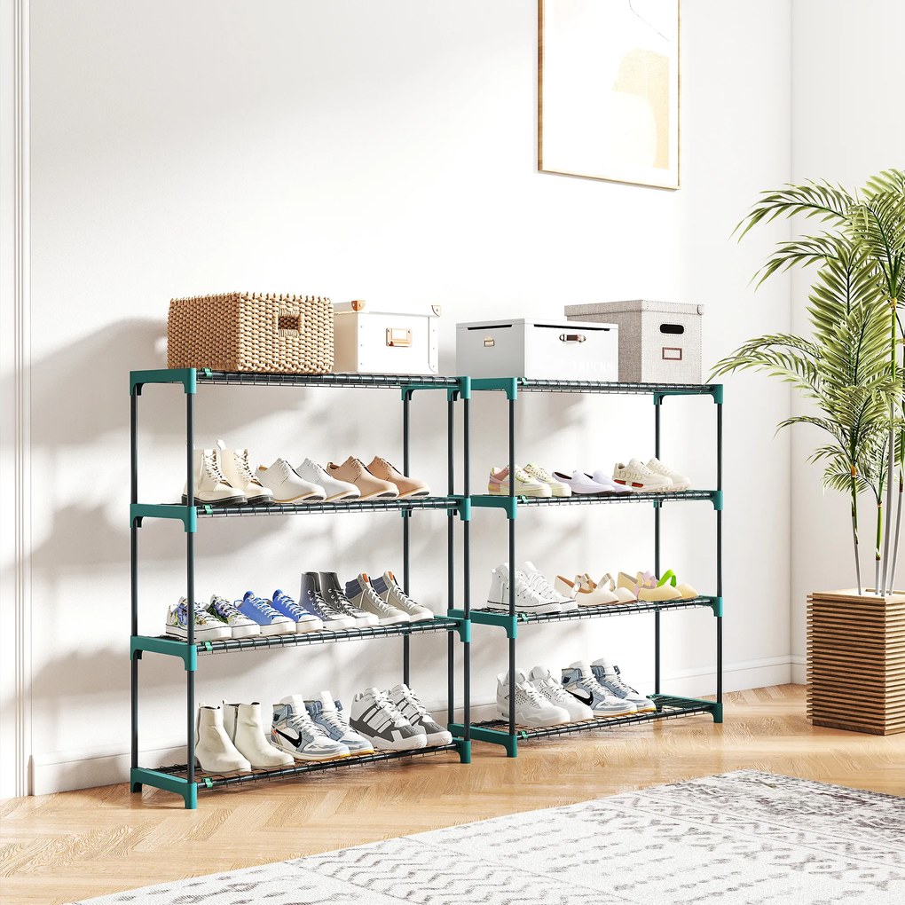 Outsunny Raft pentru Plante pe 4 Niveluri, Set de 2 Suporturi pentru Plante, din Oțel cu Catarame pentru Montaj Ușor, Expunere Ghivece Grădină și Balcon, 90x28x104 cm | Aosom Romania