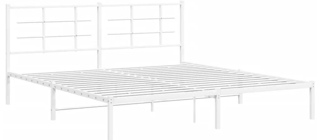 355615 vidaXL Cadru de pat metalic cu tăblie, alb, 183x213 cm