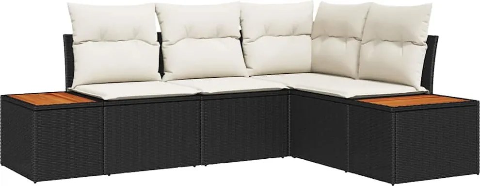 vidaXL Set de canapele pentru grădină cu pernă 5 pcs Negru Rattan poli