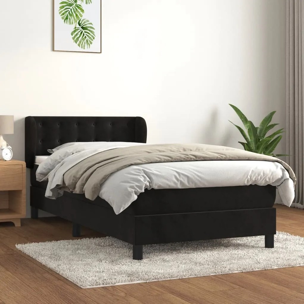 3127711 vidaXL Pat box spring cu saltea, negru, 90x200 cm, catifea