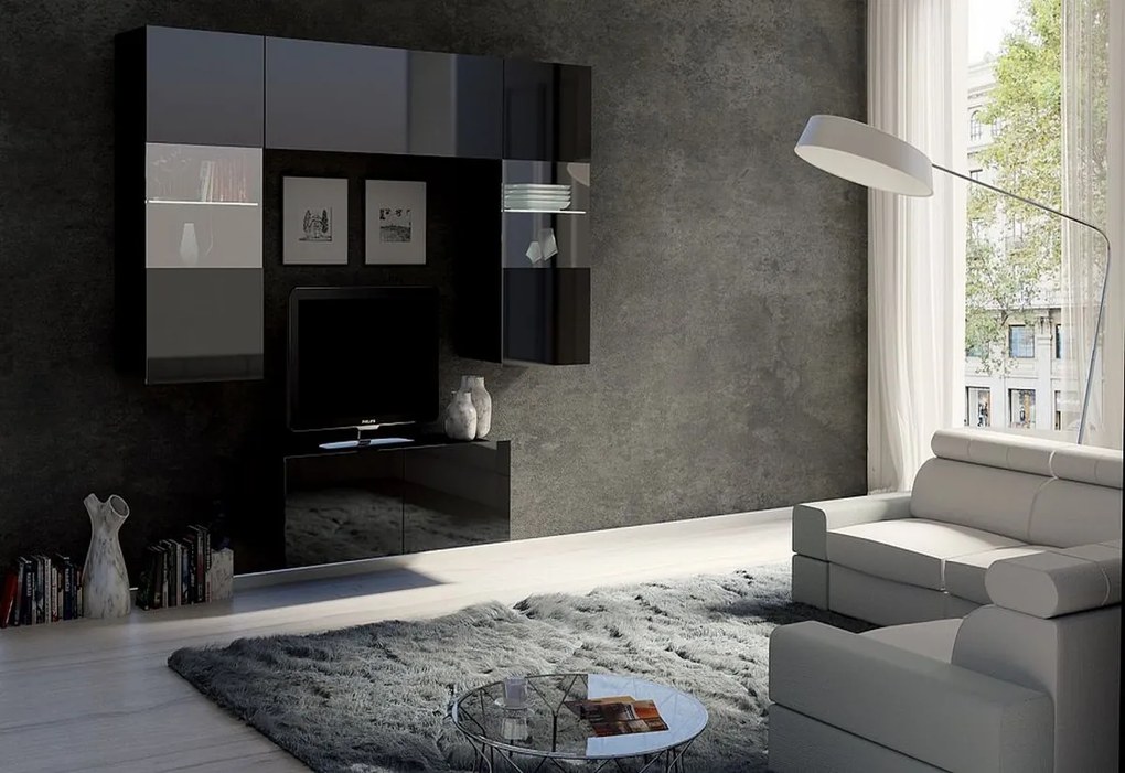 Expedo Set living BRINICA NR10, negru/negru luciu + LED alb