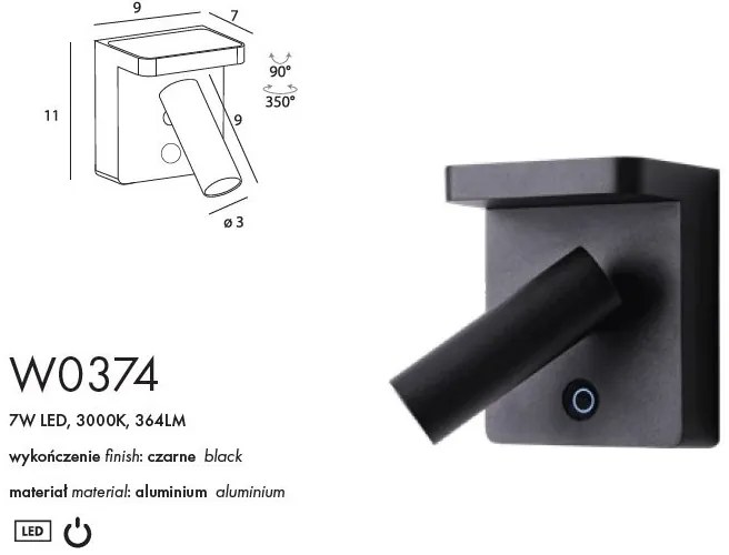 Aplica cu reader LED pentru dormitor Lofer negru