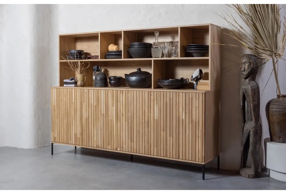 Bibliotecă în culoare naturală cu aspect de lemn de stejar 200x150x44 cm Gravure – WOOOD