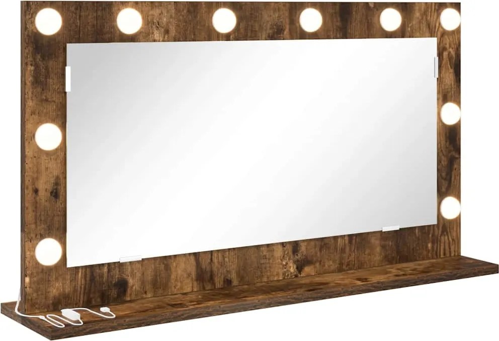 vidaXL Oglindă de toaletă cu oglindă Stejar fumuriu 80 x 45 x 18 cm