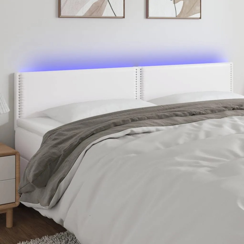 vidaXL Tăblie de pat cu LED, alb, 160x5x78/88 cm, piele ecologică