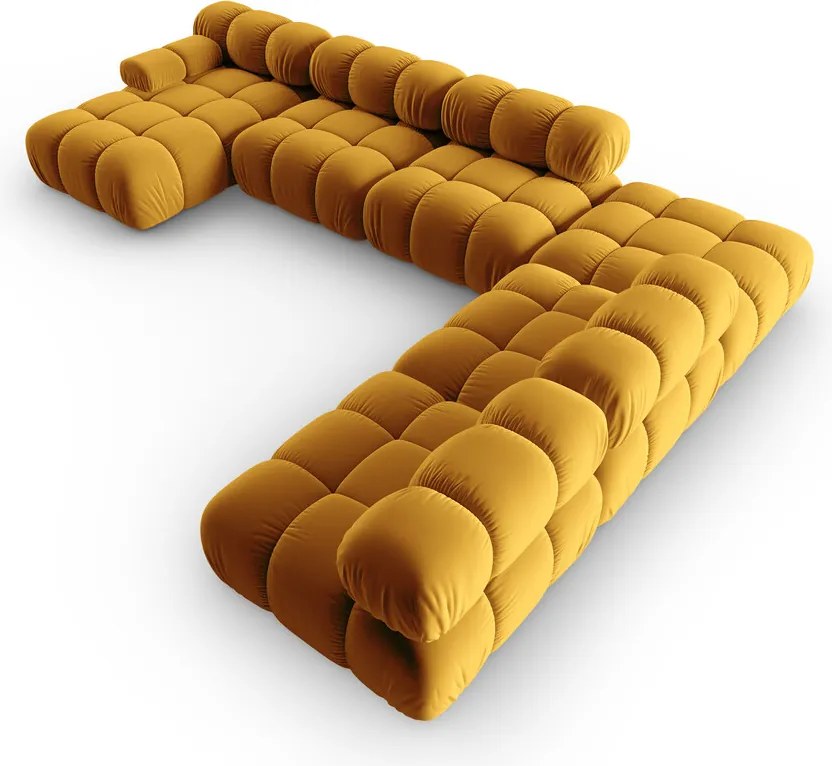 Coltar panoramic dreapta 7 locuri design modular, Bellis, Micadoni Home, BL, 376x282x70 cm, catifea, galben