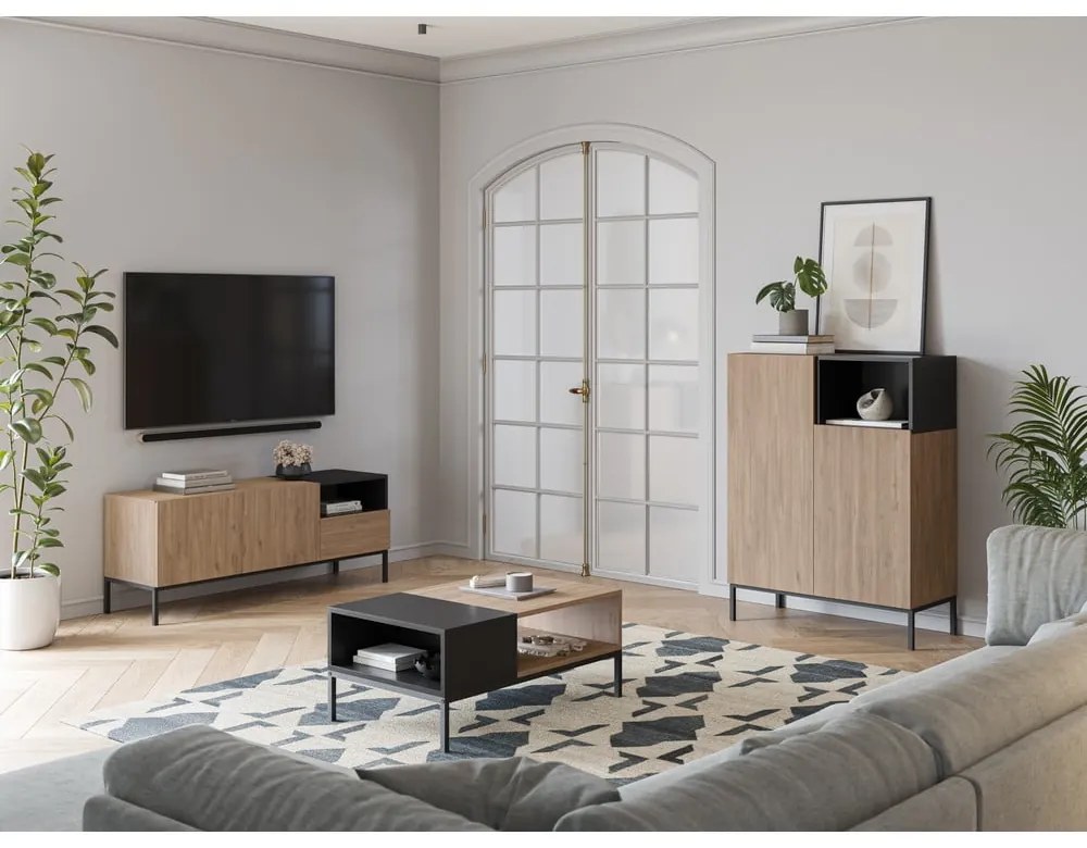 Măsuță de cafea neagră/în culoare naturală 56x90 cm Cailin – Marckeric