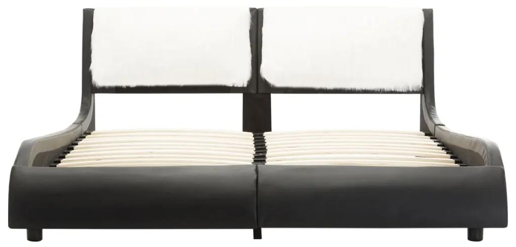 Cadru de pat cu LED, negru si alb, 120x200 cm, piele ecologica black and white (hairy headboard), 120 x 200 cm