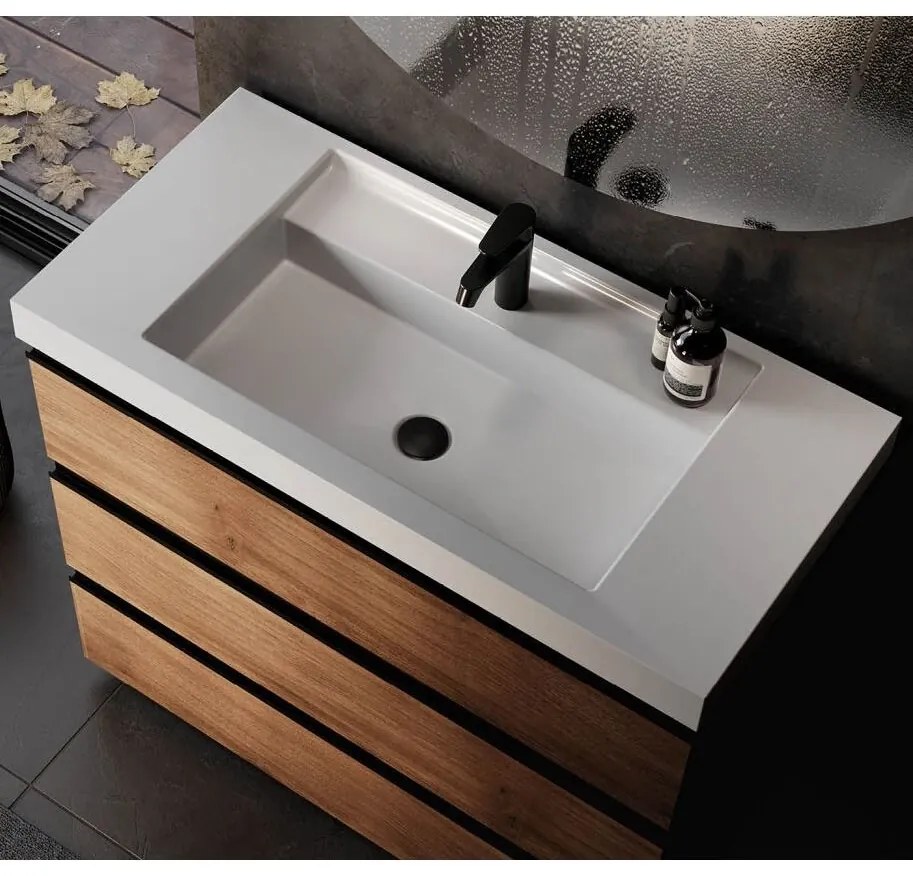 Set mobilier baie (masca suspendata cu 2 sertare si lavoar) Kolpa San Harmony 90x48xH61, stejar natur