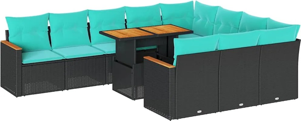 vidaXL Set canapele de grădină cu perne, 11 piese, negru, poliratan