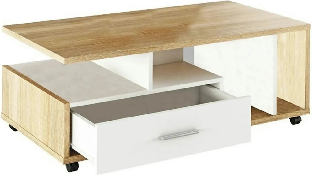 Masuta de cafea DECHEN, stejar sonoma/alb, PAL melaminat, 112x58x42 cm