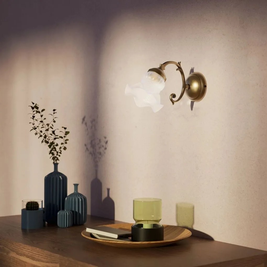 Aplica de perete stil clasic italian din alama si sticla Ricciolo