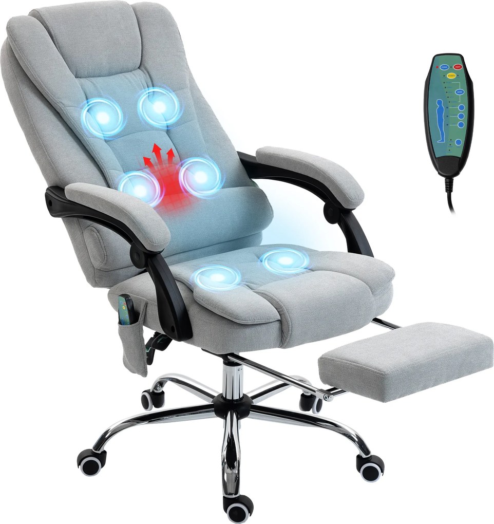 Vinsetto Fotoliu de birou cu masaj și încălzire, scaun de birou, înălțime reglabilă, spătar înclinabil, 65x70x111-119cm, gri | Aosom Romania