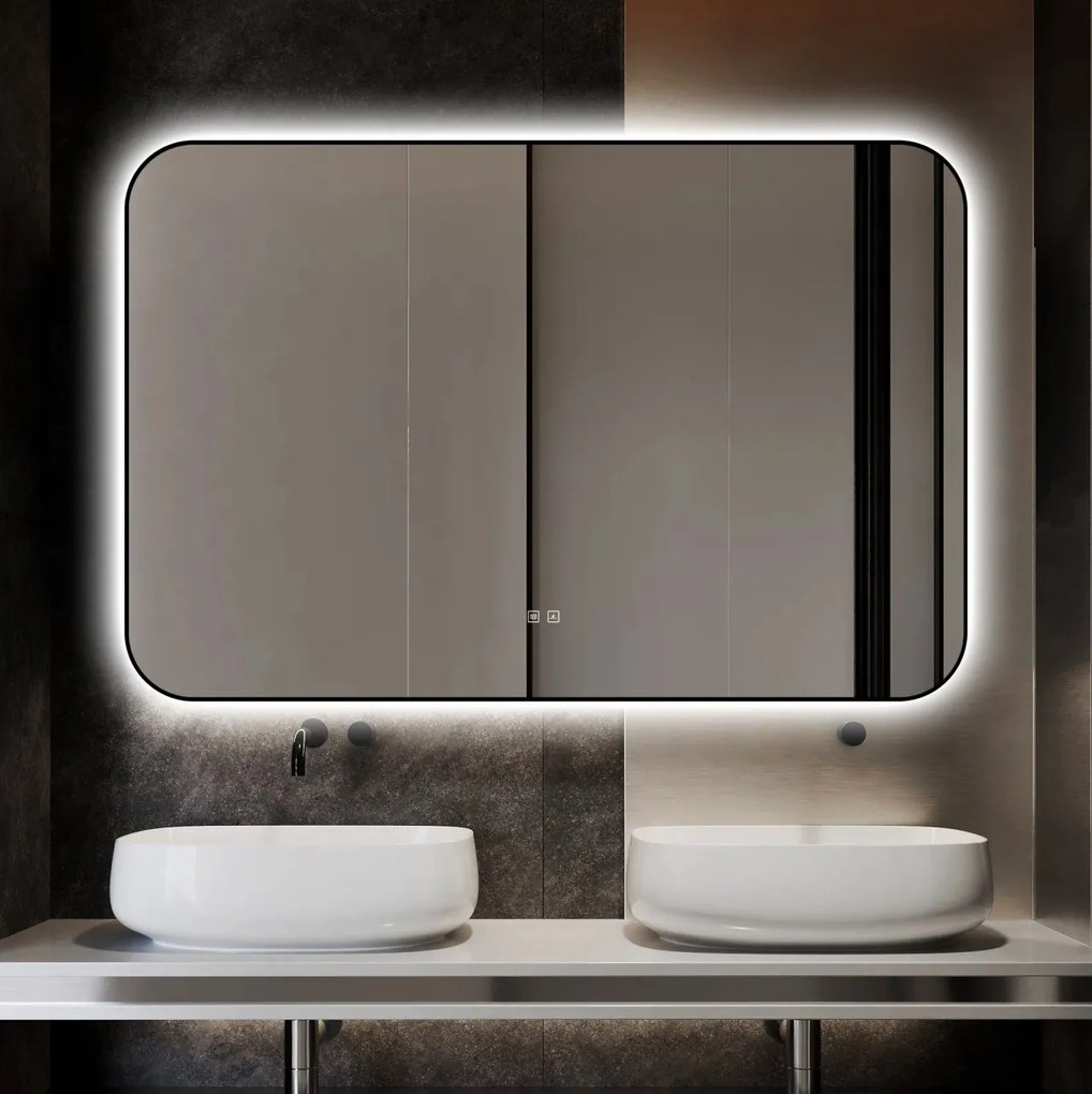 🪞 Oglindă LED cu Touch și Funcție Dezaburire – Ramă Negru, 120x80 cm, Model J187-12080 Smack