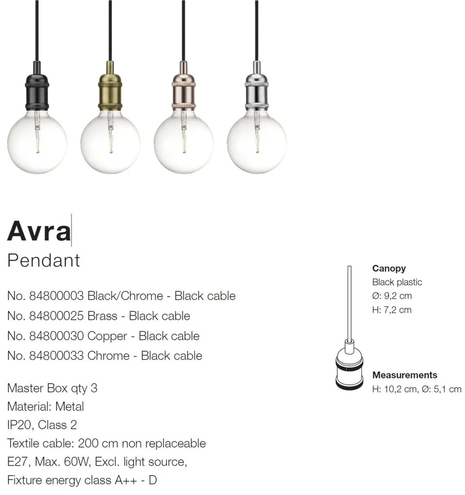 Pendul minimalist design scandinav Avra negru 84800003 NL