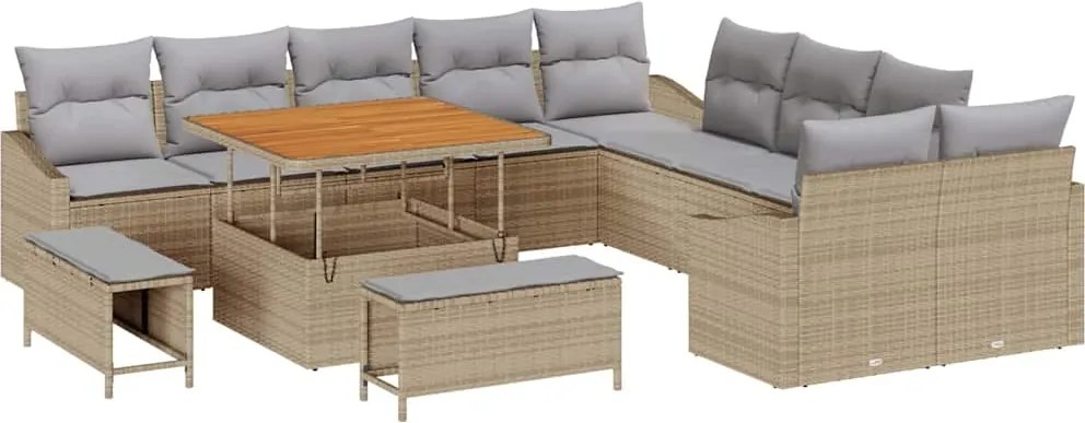vidaXL Set de canapele pentru grădină cu pernă 13 pcs Bej poliratan