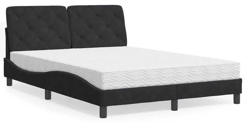 vidaXL Pat cu saltea, negru, 140x200 cm, catifea