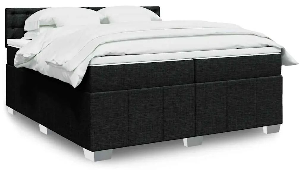 vidaXL Pat box spring cu saltea, negru, 200x200 cm, textil