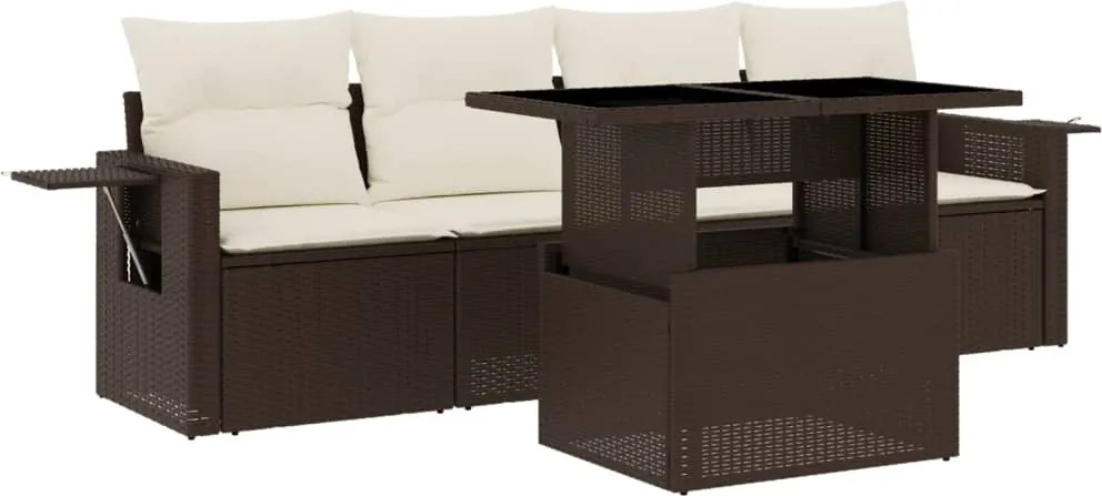 vidaXL Set canapele de grădină cu perne, 5 piese, maro, poliratan