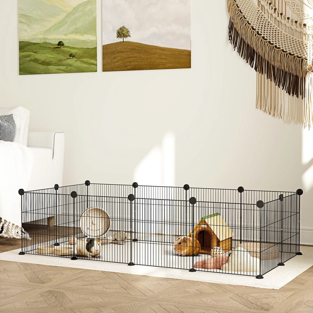 PawHut Țarc Modular pentru Animale de Companie de Talie Mică cu Panouri și Accesorii, 140x70x35 cm, Negru | Aosom Romania