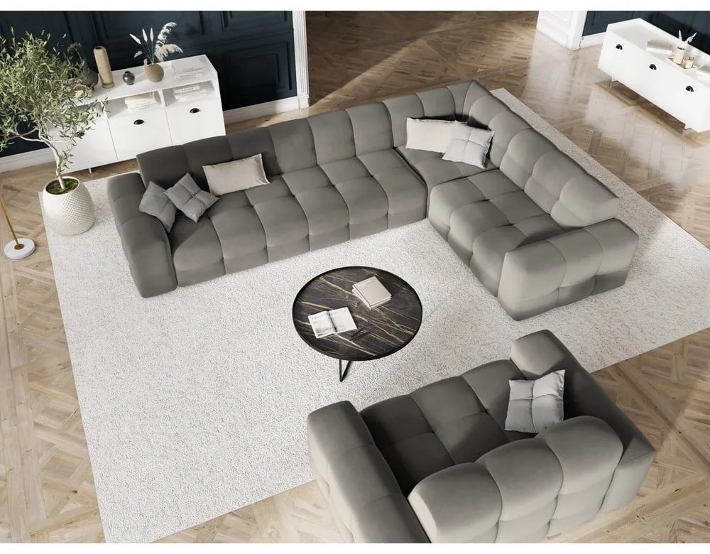 Colțar gri cu tapițerie din catifea (pe partea dreaptă) Kendal – Micadoni Home