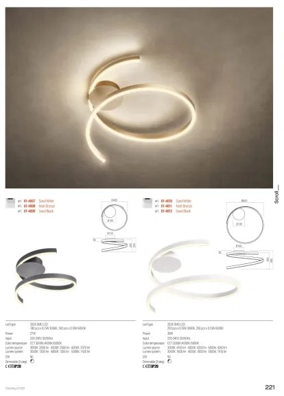 Redo 01-4010 - Plafonieră LED dimmabilă SCROLL LED/38W/230V, albă