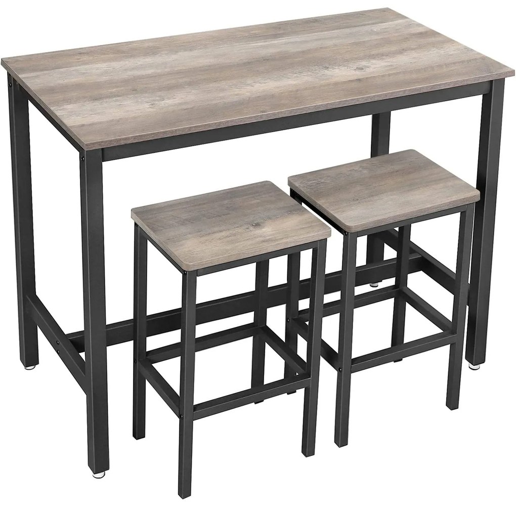 Masa de bar cu 2 taburete de bar, 120 x 90 x 60 cm, gri si negru