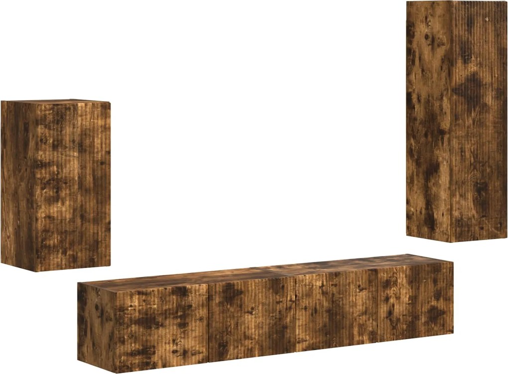 vidaXL Set comodă TV Pe perete 4 pcs Stejar fumuriu Lemn compozit