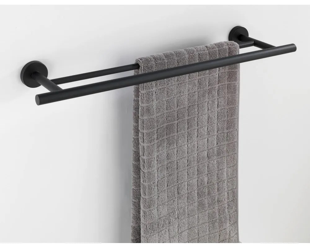 Suport dublu de perete pentru prosoape din metal inoxidabil Wenko Bosio Rail Duo, negru