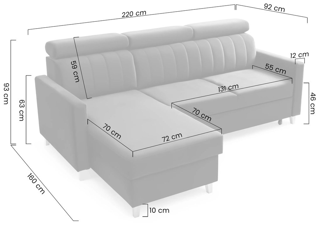 Colțar cu funcție de dormit Vario universal - gri șenil Wind 89