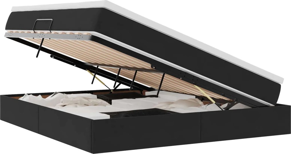 vidaXL Pat cu saltea și spațiu de depozitare Negru 160 x 200 cm