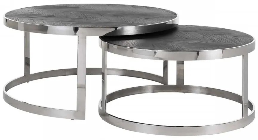 Set 2 masute de cafea rotunde din otel si stejar Blackbone 42x91,5x91,5 cm argintiu/negru