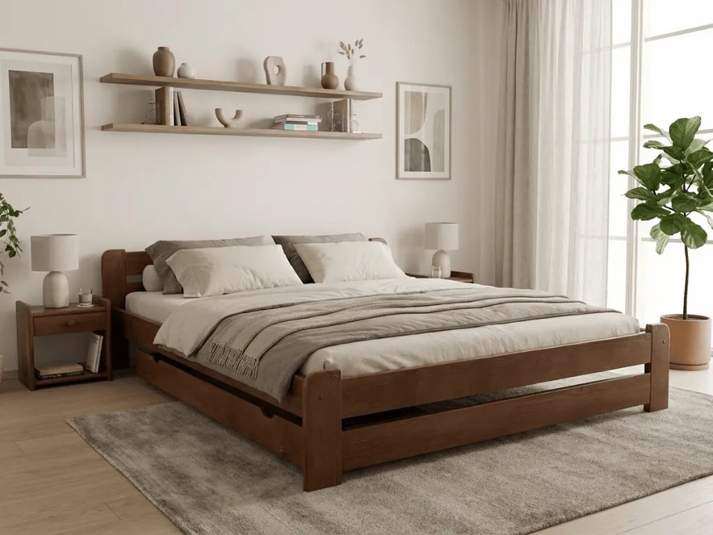 Pat Laura 120 x 200 cm, stejar Saltele: Cu saltele Somnia 18 cm, Somiera pat: Cu lamele drepte